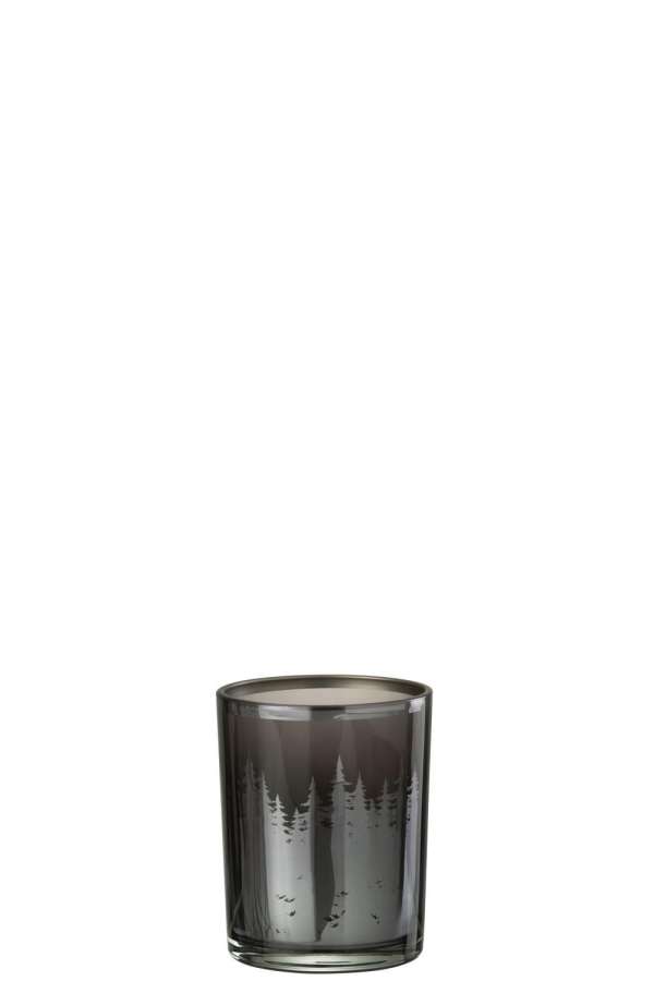 TEALIGHT HOLDER TREES GLASS BLACK/SILVER SMALL