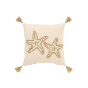 CUSHION SEA STARS+TASSELS COTTON CREAM/BEIGE