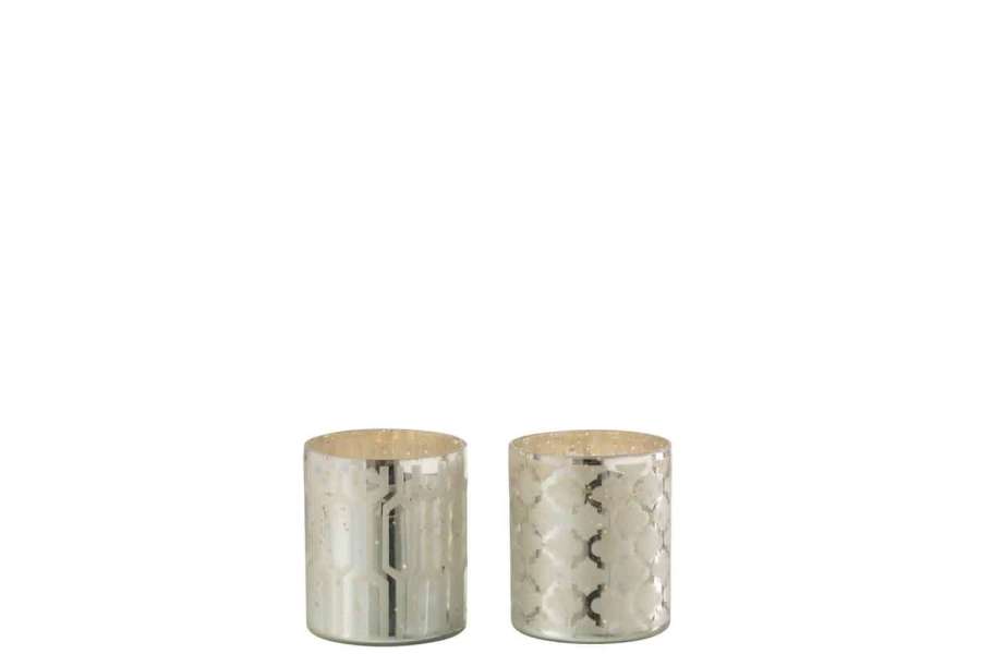 TEALIGHT HOLDER GLASS SILVER EXTRA SMALL ASSORTMENT OF 2