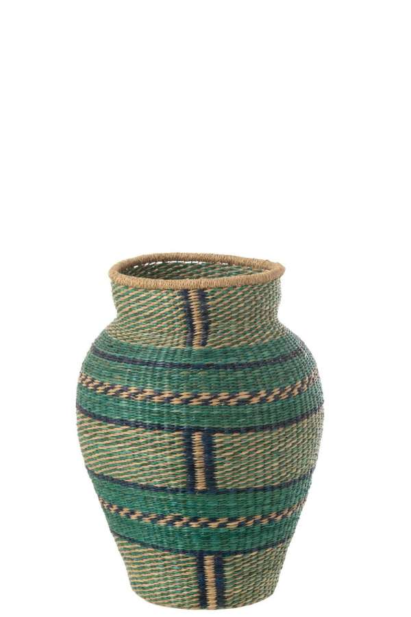 VASE CÉCILE STRIPES SEAGRASS AZURE/DARK BLUE