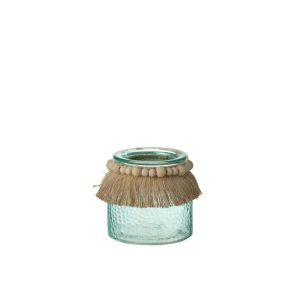 TEALIGHT HOLDER BEADS DECORATION GLASS BLUE SMALL
