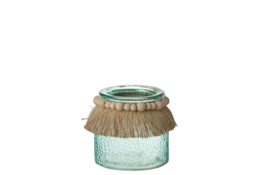 TEALIGHT HOLDER BEADS DECORATION GLASS BLUE SMALL