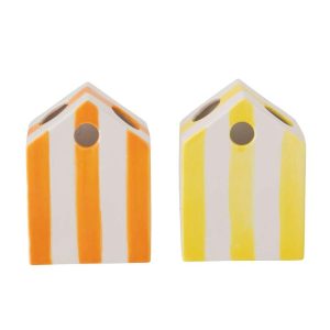 VASE BEACH HOUSE STRIPED PORCELAIN YELLOW/ORANGE ASSORTMENT OF 2