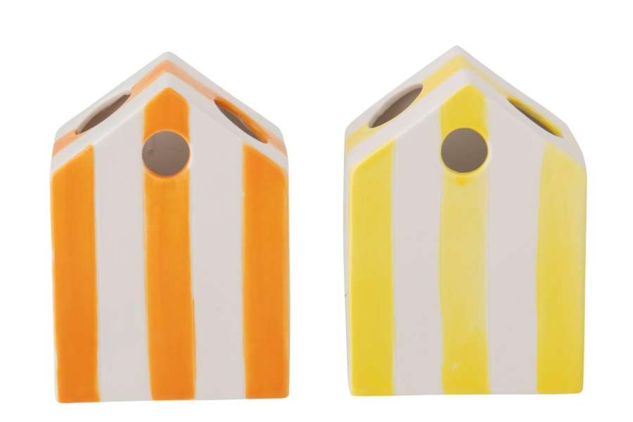 VASE BEACH HOUSE STRIPED PORCELAIN YELLOW/ORANGE ASSORTMENT OF 2