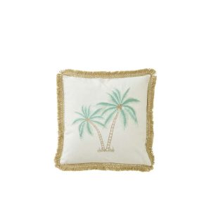 CUSHION PALM TREE COTTON WHITE/TURQUOISE