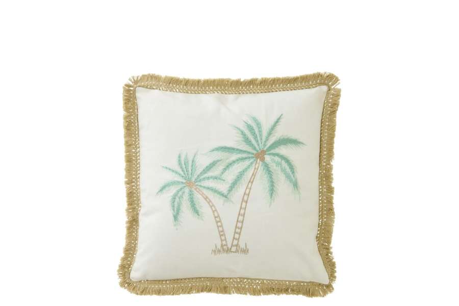 CUSHION PALM TREE COTTON WHITE/TURQUOISE