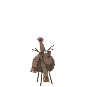 REINDEER HAT+SCARF POLYESTER BROWN MEDIUM