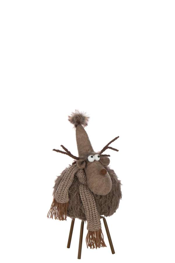REINDEER HAT+SCARF POLYESTER BROWN MEDIUM