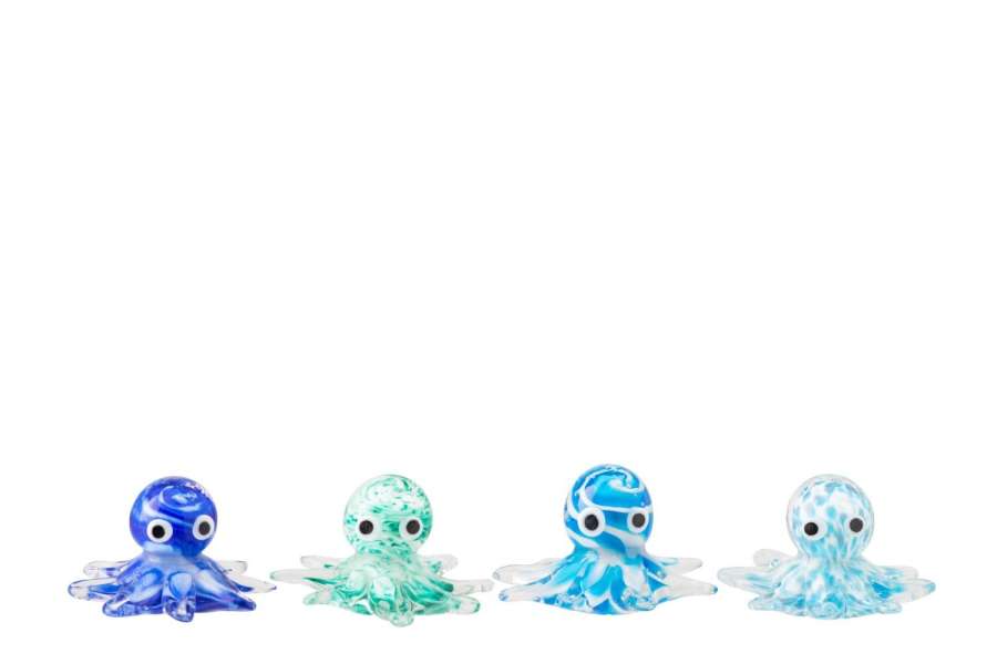 PAPERWEIGHT OCTOPUS GLASS BLUE/TURQUOISE ASSORTMENT OF 4