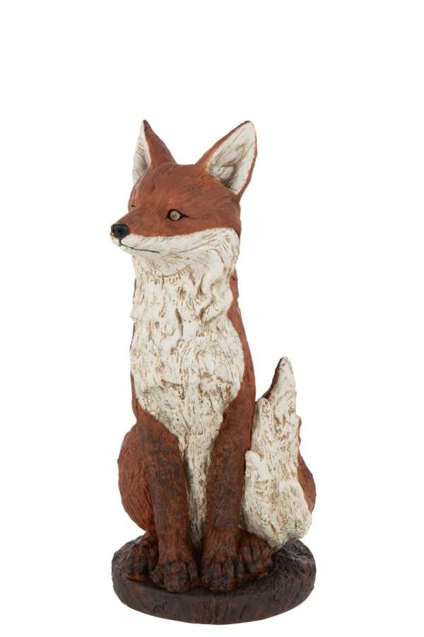 FOX ON BASE SITTING POLYRESIN RUST BROWN/WHITE