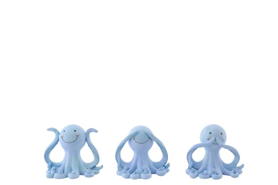 OCTOPUS SEE/HEAR/SPEAK POLYRESIN LIGHT BLUE SMALL ASSORTMENT OF 3