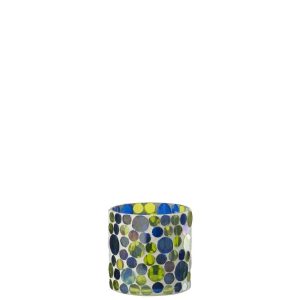 CANDLE HOLDER GLASS BLUE/GREEN SMALL