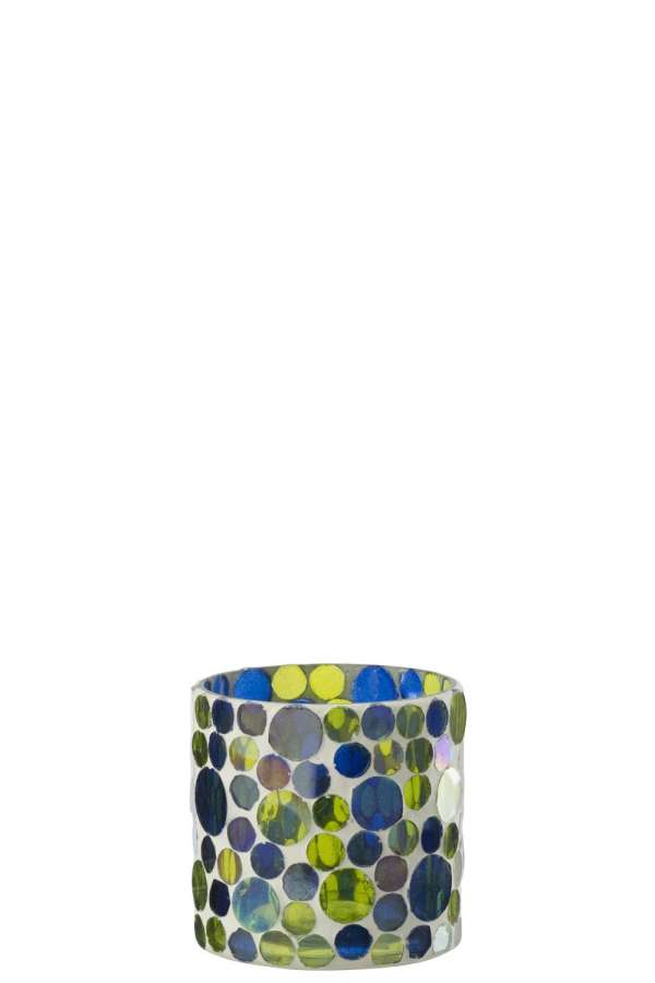 CANDLE HOLDER GLASS BLUE/GREEN SMALL