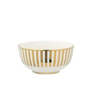 BOX OF 2 BOWL STRIPED PORCELAIN GOLD COLORED/WHITE