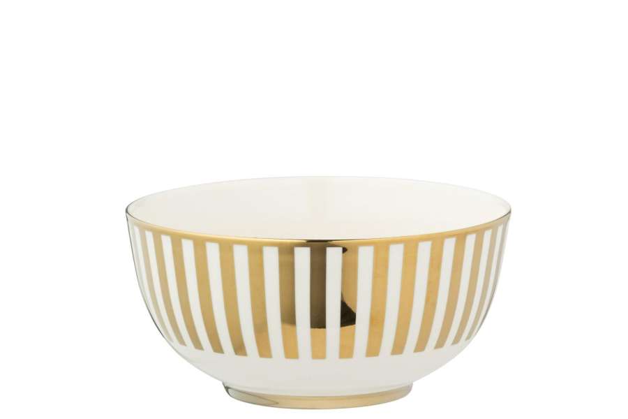 BOX OF 2 BOWL STRIPED PORCELAIN GOLD COLORED/WHITE