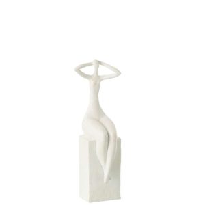 LADY SITTING ON RECTANGLE RESIN MATT WHITE