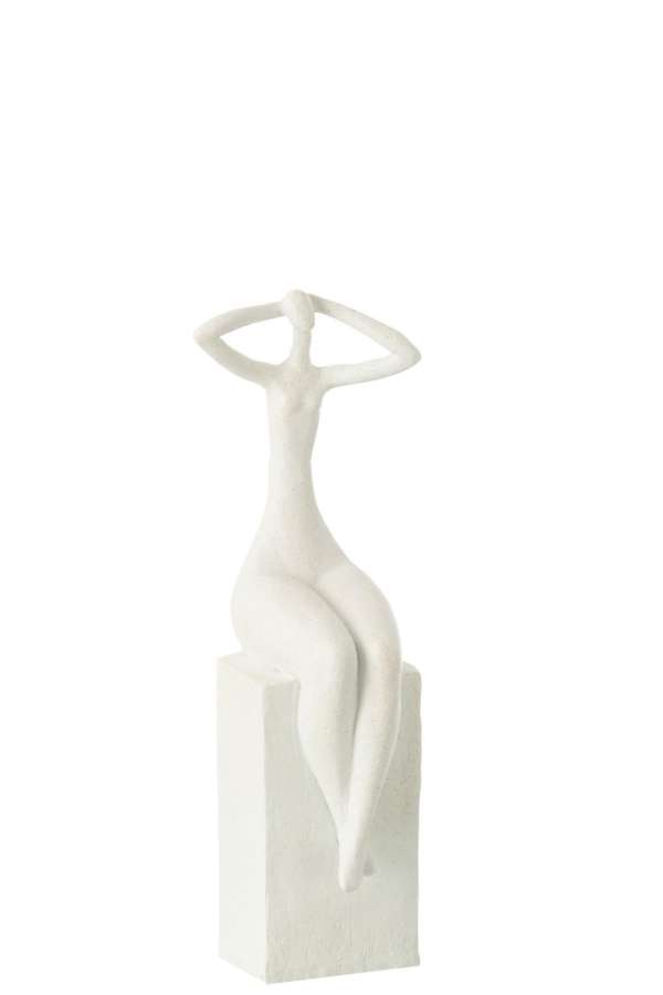 LADY SITTING ON RECTANGLE RESIN MATT WHITE