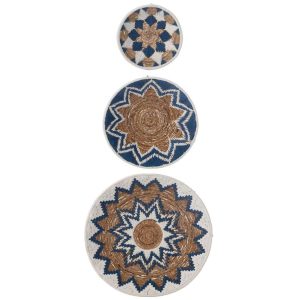SET OF 3 WALL DECORATION BANANA TWIG DARK BLUE