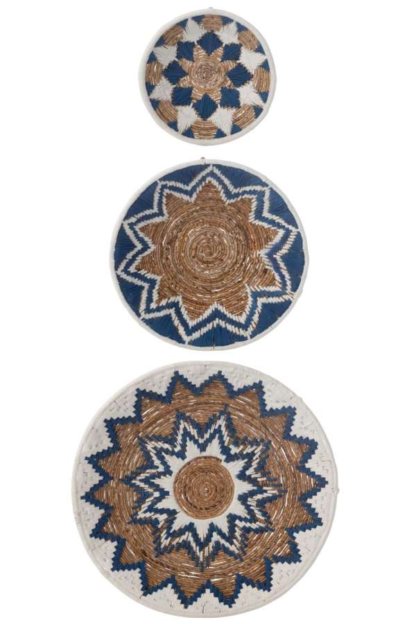 SET OF 3 WALL DECORATION BANANA TWIG DARK BLUE