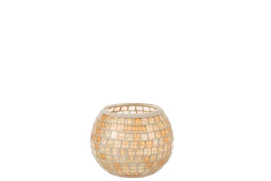 TEALIGHT HOLDER MOSAIC ROUND GLASS ORANGE LARGE
