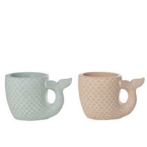 FLOWERPOT FISH CEMENT LIGHT BLUE/BEIGE LARGE ASSORTMENT OF 2