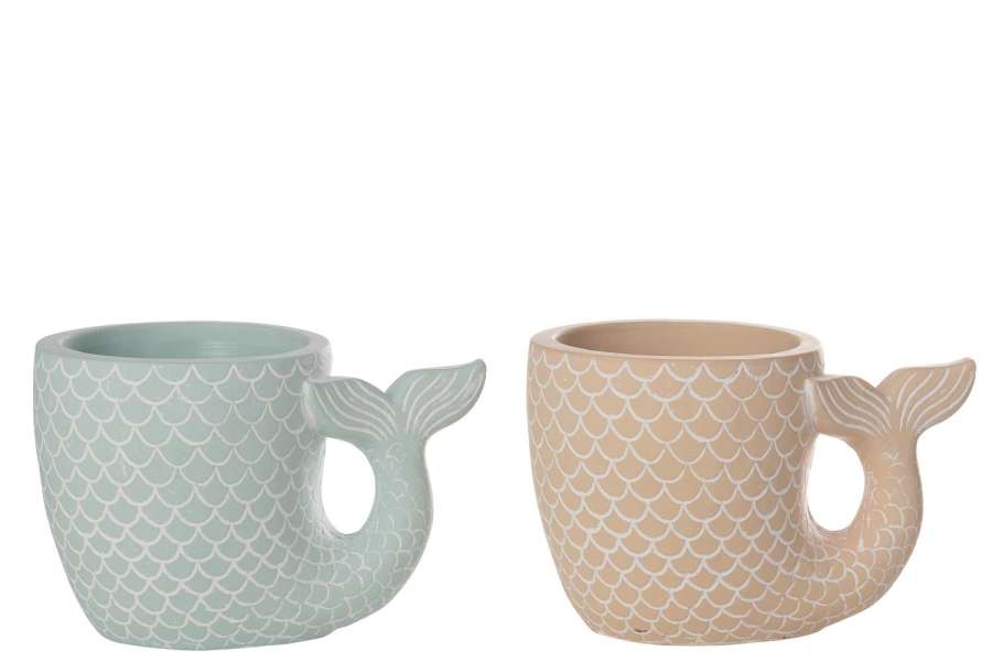 FLOWERPOT FISH CEMENT LIGHT BLUE/BEIGE LARGE ASSORTMENT OF 2
