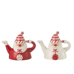 TEAPOT SANTA DOLOMITE RED/WHITE ASSORTMENT OF 2