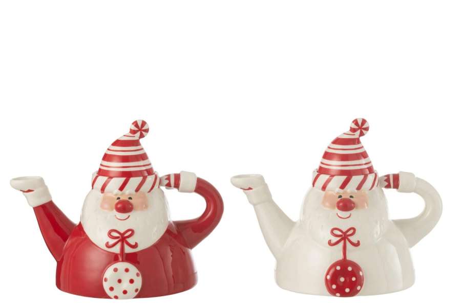TEAPOT SANTA DOLOMITE RED/WHITE ASSORTMENT OF 2