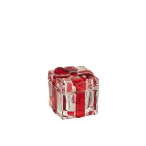 STORAGE JAR/TEALIGHT HOLDER GIFTBOX GLASS RED