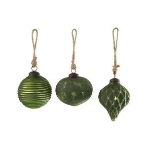 CHRISTMAS BAUBLE OXYDISED GLASS GREEN LARGE ASSORTMENT OF 3