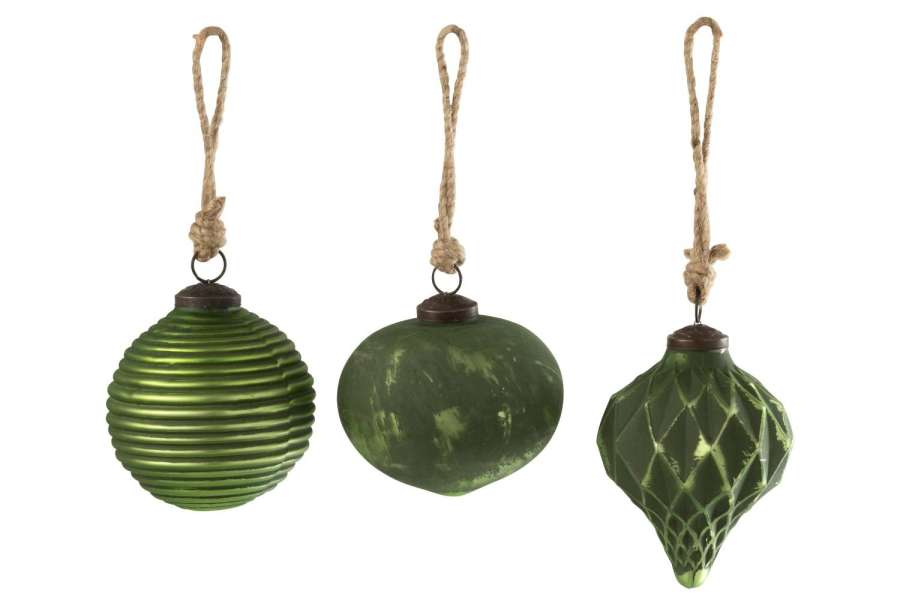 CHRISTMAS BAUBLE OXYDISED GLASS GREEN LARGE ASSORTMENT OF 3