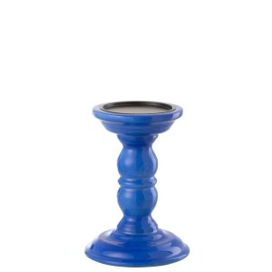 CANDLE HOLDER DUMBBEL MANGO WOOD BLUE