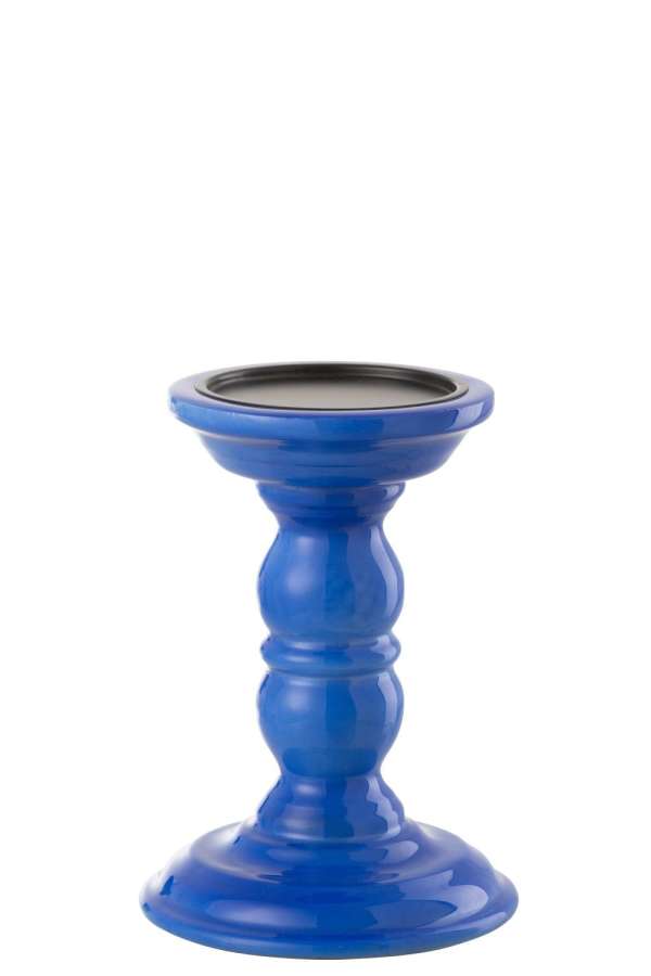 CANDLE HOLDER DUMBBEL MANGO WOOD BLUE
