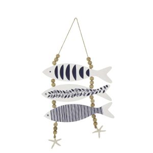 HANGER FISH MIXED PATTERN MDF/ROPE BLUE/WHITE