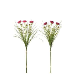 BUNDLE OF 3 RANUNCULUS WITH GRASS TEXTILE PURPLE/FUCHSIA SMALL ASSORTMENT OF 2