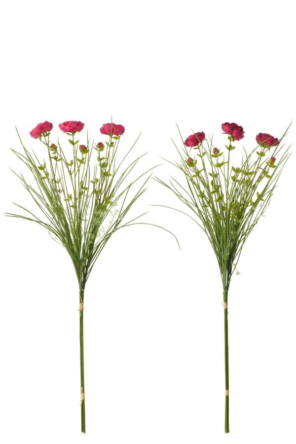 BUNDLE OF 3 RANUNCULUS WITH GRASS TEXTILE PURPLE/FUCHSIA SMALL ASSORTMENT OF 2
