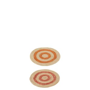 RUG/PLACEMAT ROUND CIRCLES CORN HUSK ORANGE/RED SMALL ASSORTMENT OF 2