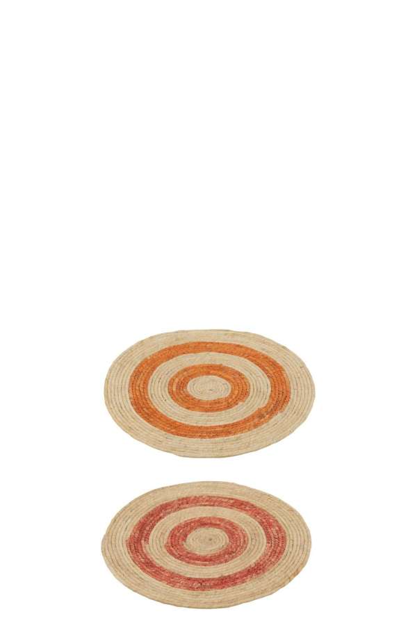 RUG/PLACEMAT ROUND CIRCLES CORN HUSK ORANGE/RED SMALL ASSORTMENT OF 2
