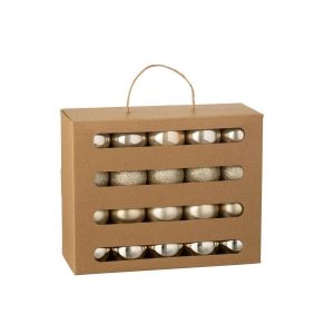BOX OF 40 CHRISTMAS BAUBLE PLASTIC CHAMPAGNE COLORED
