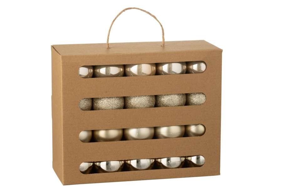 BOX OF 40 CHRISTMAS BAUBLE PLASTIC CHAMPAGNE COLORED
