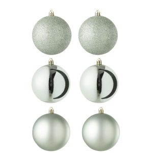 BOX OF 6 CHRISTMAS BAUBLE PLASTIC MINT GREEN
