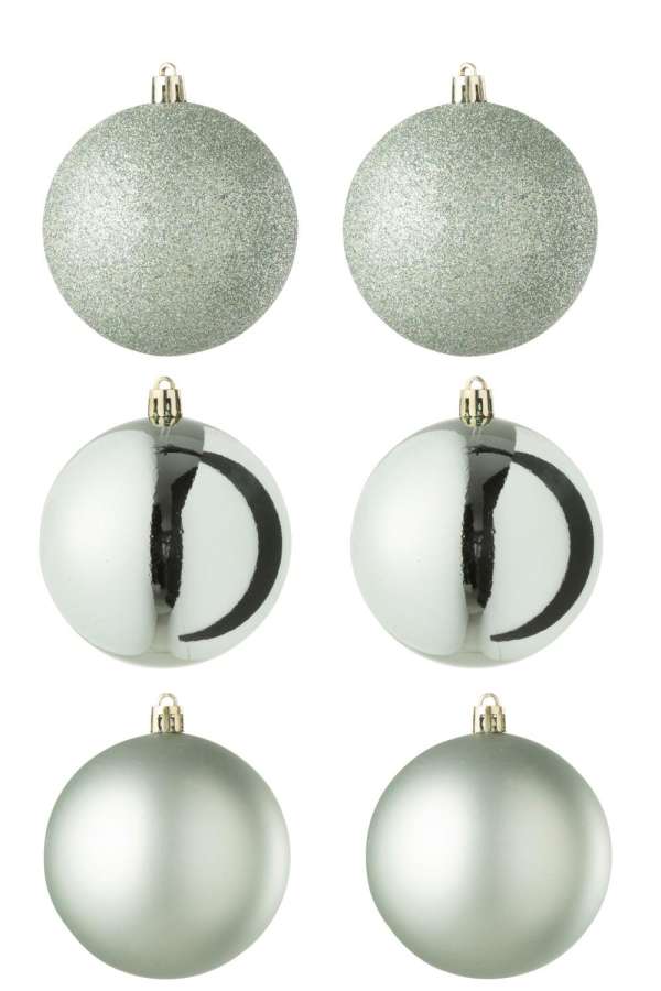 BOX OF 6 CHRISTMAS BAUBLE PLASTIC MINT GREEN