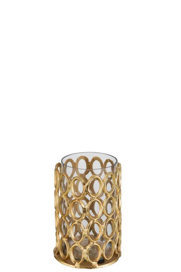 TEALIGHT HOLDER ROUND RINGS ALUMINIUM GOLD MEDIUM