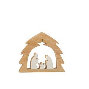 NATIVITY IN TREE MANGO WOOD WHITE/NATURAL MEDIUM