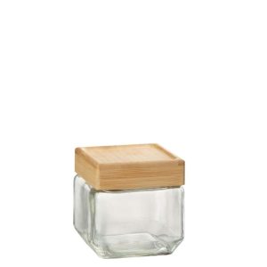 GLASS POT BRAD GLASS/BAMBOO TRANSPARENT/NATURAL SMALL