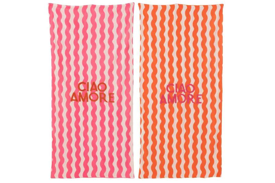 BEACH TOWEL CIAO AMORE TERRY/COTTON PINK/ORANGE ASSORTMENT OF 2