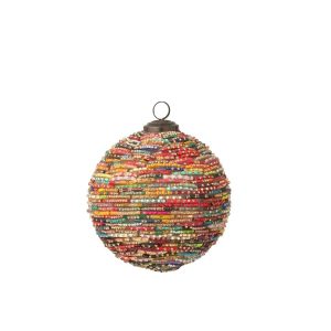 CHRISTMAS BAUBLE BEADS GLASS PINK/GOLD COLORED MEDIUM