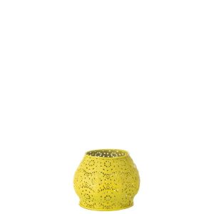 TEALIGHT HOLDER CYLINDER METAL/GLASS YELLOW SMALL