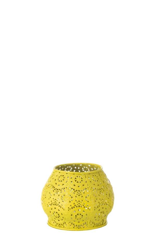 TEALIGHT HOLDER CYLINDER METAL/GLASS YELLOW SMALL