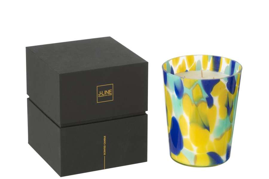 SCENTED CANDLE NOA BLUE/YELLOW MEDIUM-68HOURS
